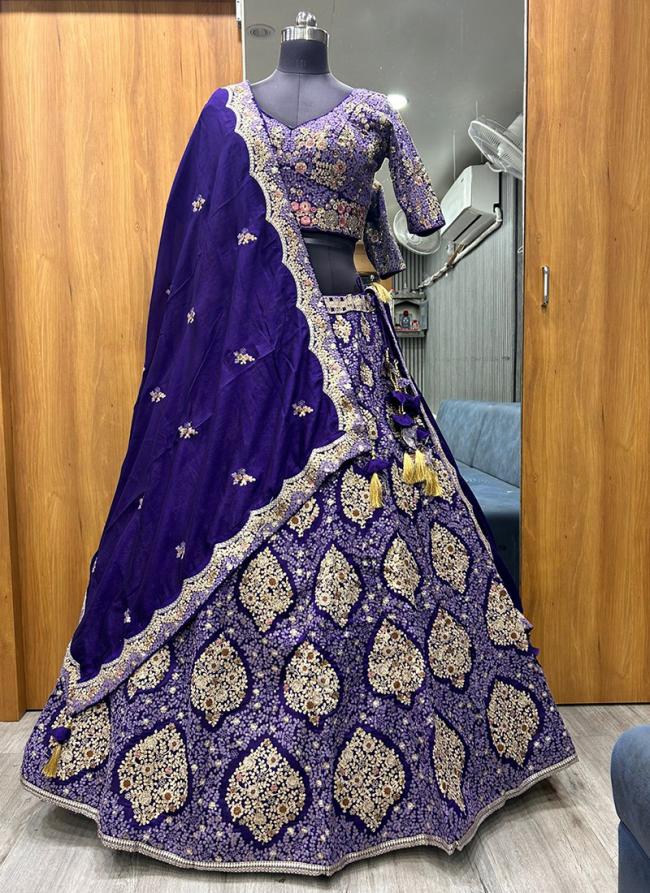 Vichitra Silk Violet Wedding Wear Embroidery  Work Readymade Lehenga Choli